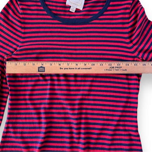 STS Sail to Sable Striped Knit Dress Size Medium Bell Sleeve A-Line Red Blue - Picture 4 of 7